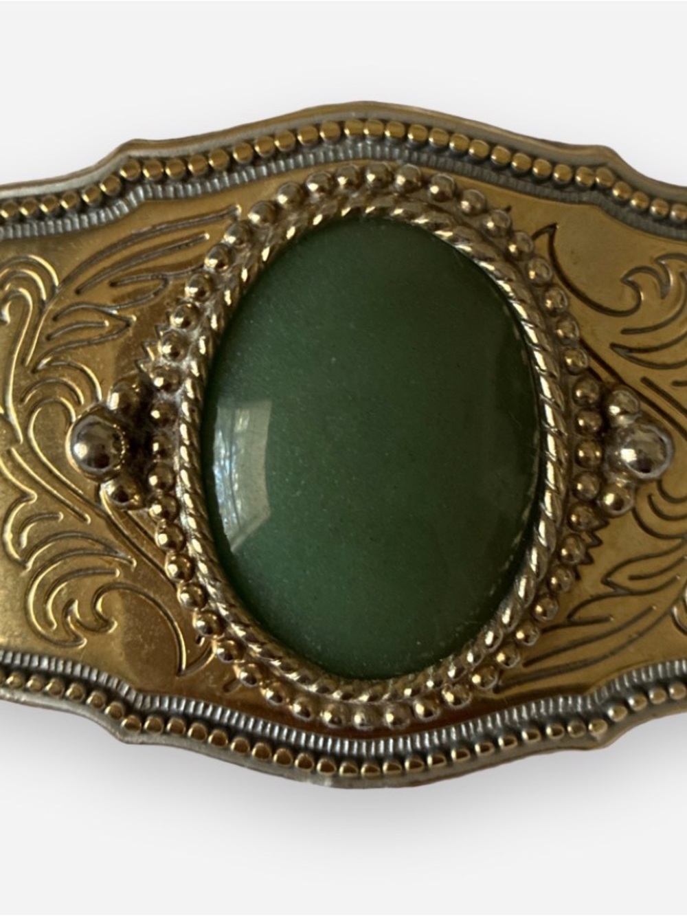 Vintage Green Stone Decorative Belt Buckle - Unbranded